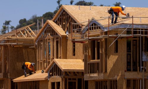 FILE PHOTO: Residential single-family homes construction by KB Home are shown under construction in the community of Valley Center, California, U.S. June 3, 2021. REUTERS/Mike Blake